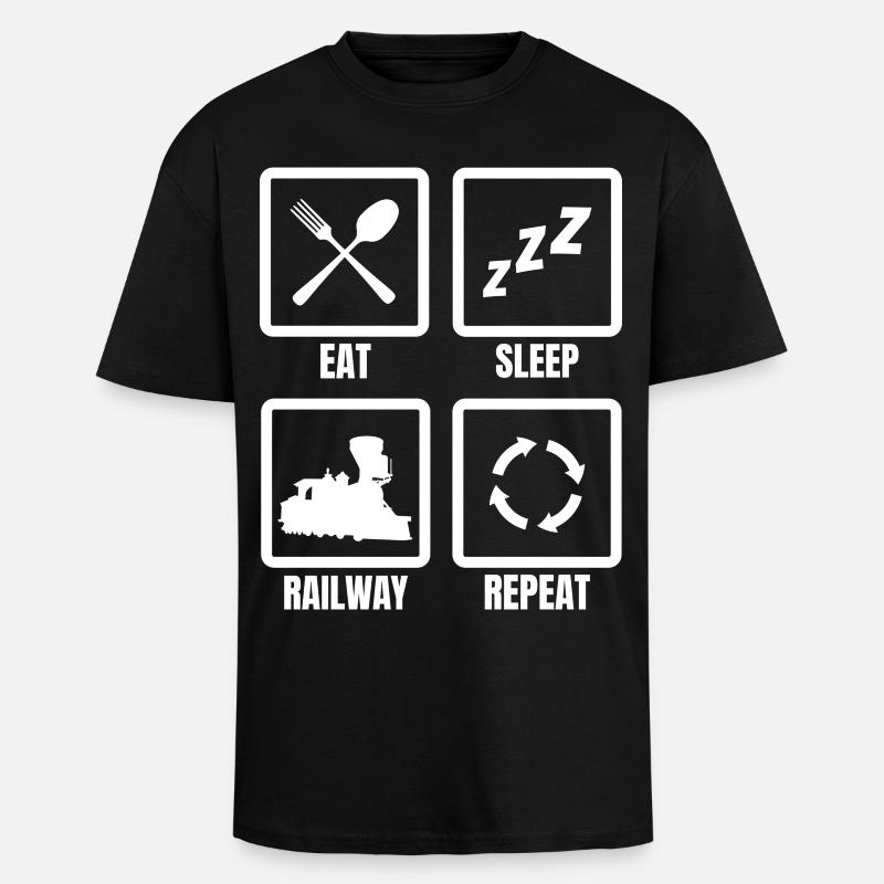 Manger Dormir Train Répéter - T-shirt unisexe oversize épais - noir