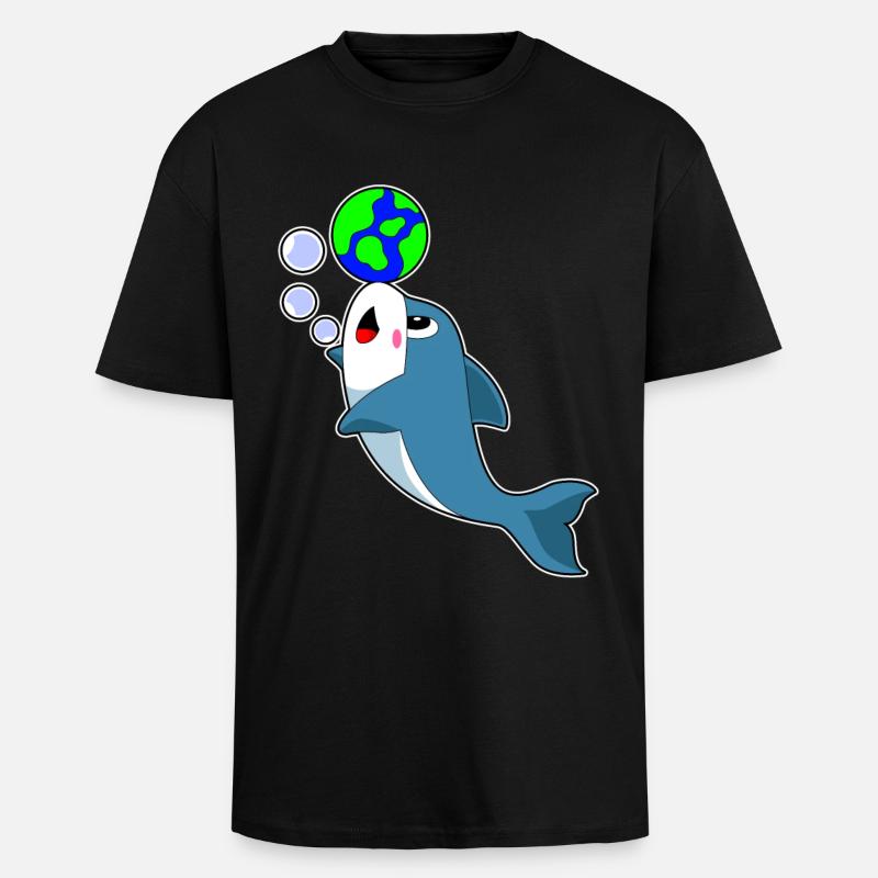 Delfin Erde - Oversized Heavyweight Unisex T-Shirt - Schwarz