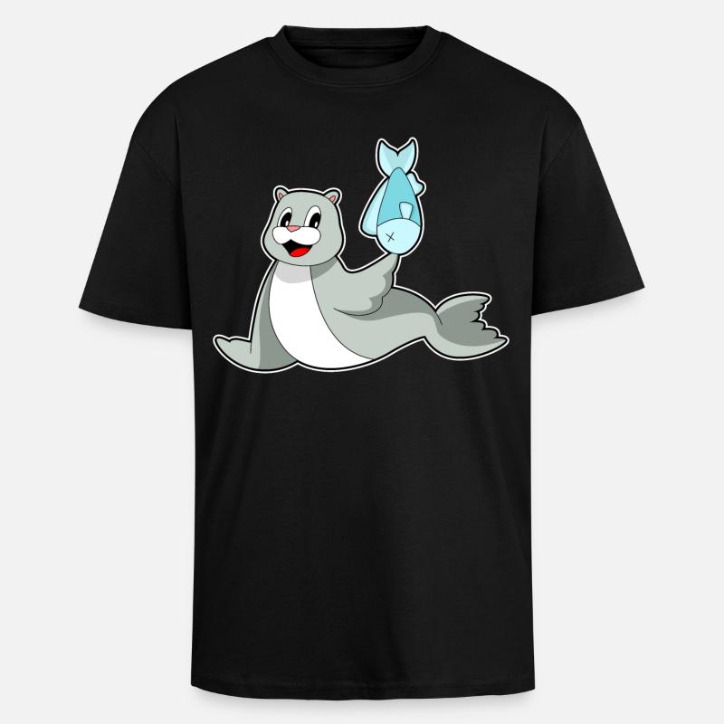 Poisson phoque - T-shirt unisexe oversize épais - noir