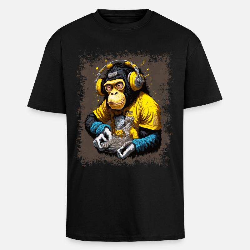 DJ Monkey - Unisex Oversized Heavyweight T-shirt - black