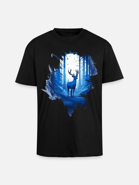 Hirsch im Wald - Oversized Heavyweight Unisex T-Shirt - Schwarz