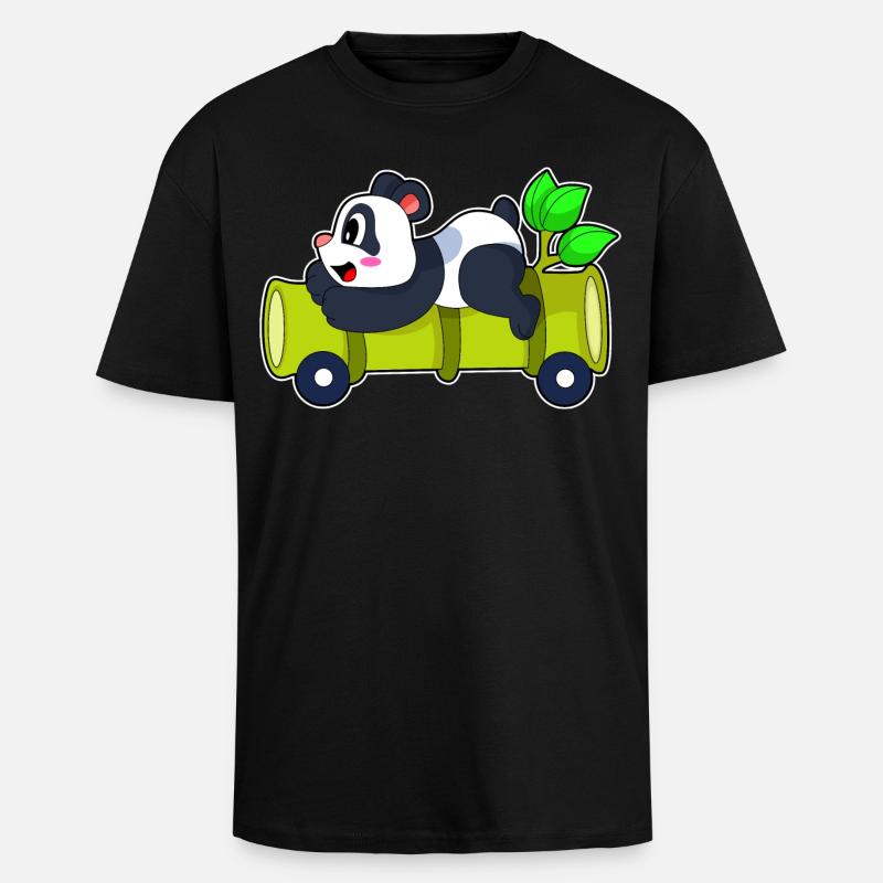 Panda Bambus Auto - Oversized Heavyweight Unisex T-Shirt - Schwarz