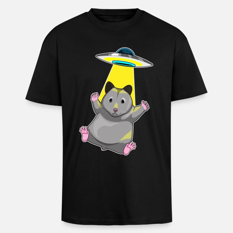 Hamster Spaceship Space - T-shirt unisexe oversize épais - noir