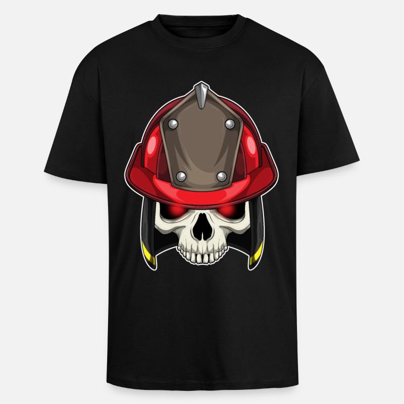 Skull Firefighter Fire Brigade - T-shirt unisexe oversize épais - noir