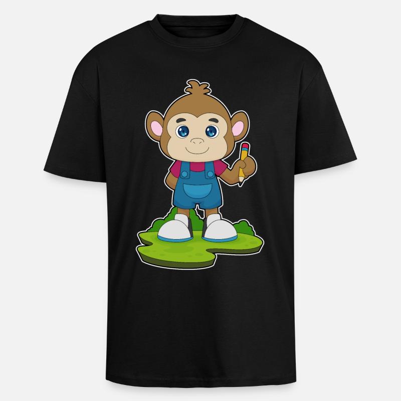 École Monkey Pencil - T-shirt unisexe oversize épais - noir