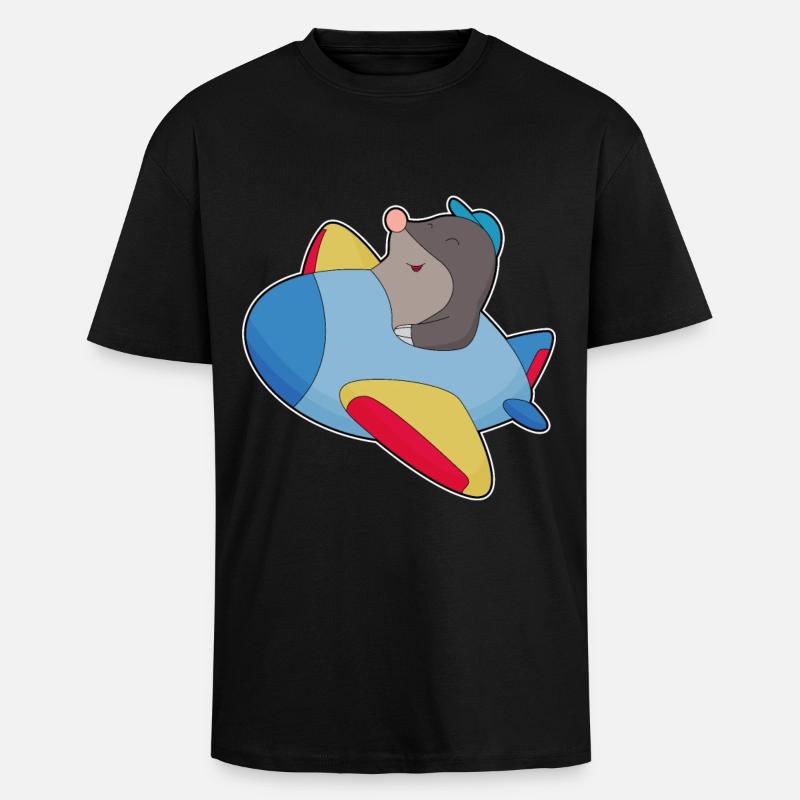 Maulwurf Pilot Flugzeug - Oversized Heavyweight Unisex T-Shirt - Schwarz