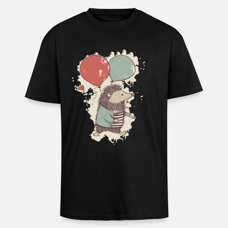 Igel mit Luftballons - Oversized Heavyweight Unisex T-Shirt - Schwarz