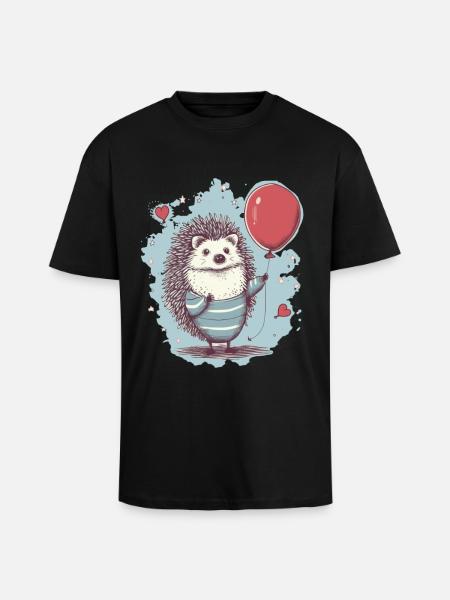 Hérisson mignon avec ballon - T-shirt unisexe oversize épais - noir