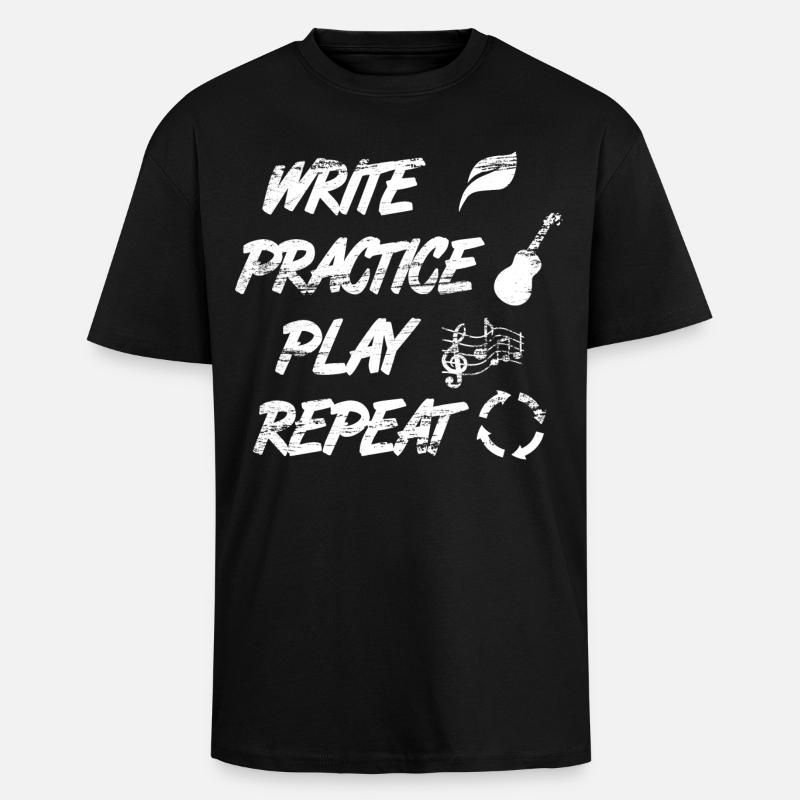 Write Practice Play Repeat - Unisex Oversized Heavyweight T-shirt - black