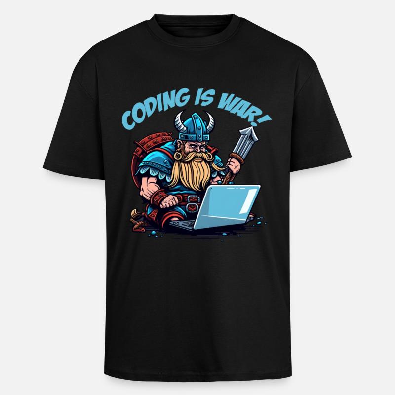 "Coding is war" Vikings - Unisex Oversized Heavyweight T-shirt - black