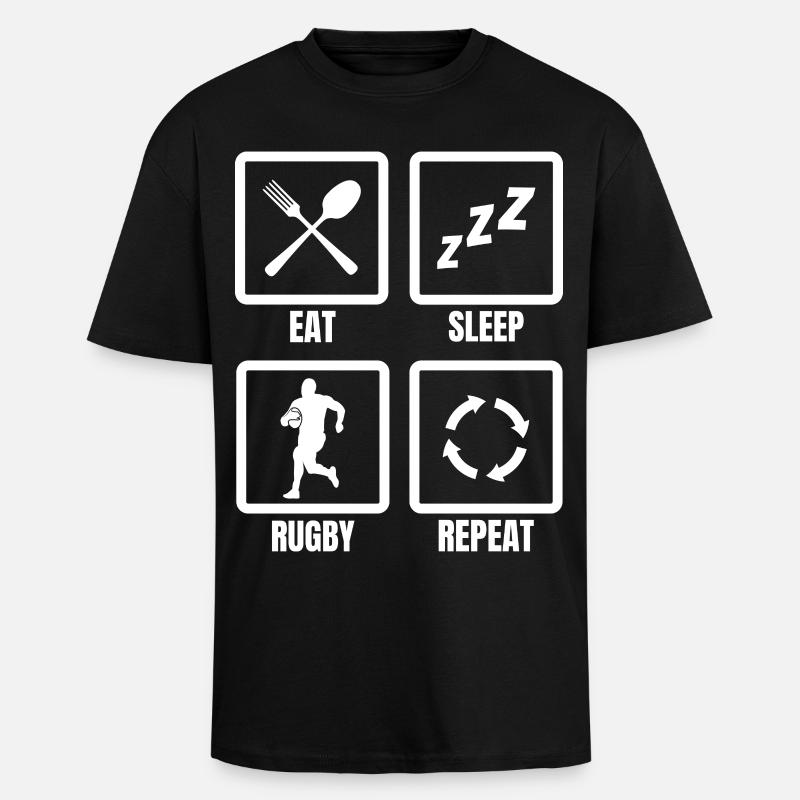 Manger dormir Rugby Répéter - T-shirt unisexe oversize épais - noir