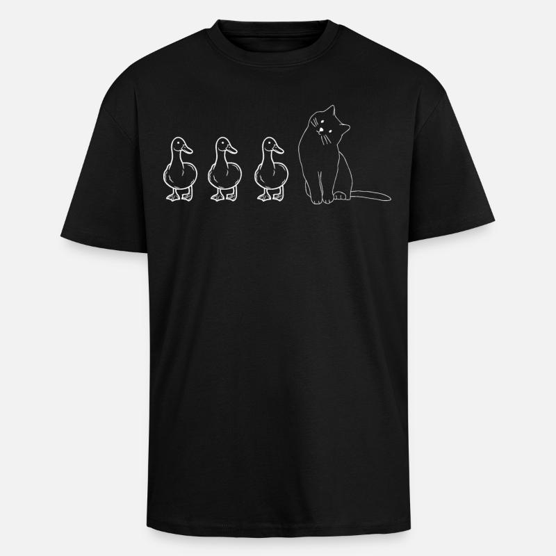 Animaux mignons canards et chat - T-shirt unisexe oversize épais - noir