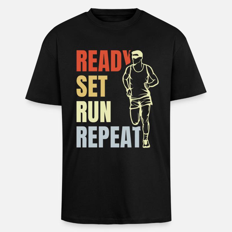 Ready Set Run Repeat - Unisex Oversized Heavyweight T-shirt - black