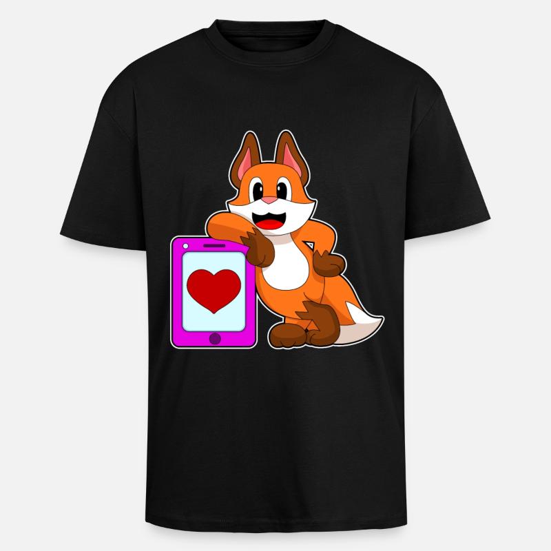 Fuchs Herz - Oversized Heavyweight Unisex T-Shirt - Schwarz