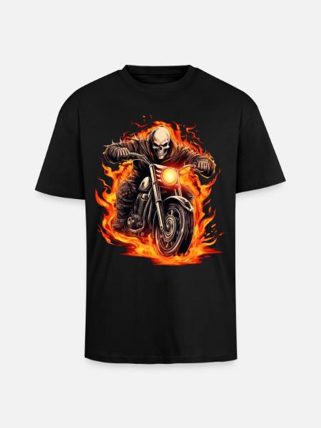 Motorradfahrer im Feuer - Oversized Heavyweight Unisex T-Shirt - Schwarz