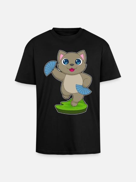 Cat Hand Fan - Unisex Oversized Heavyweight T-shirt - black
