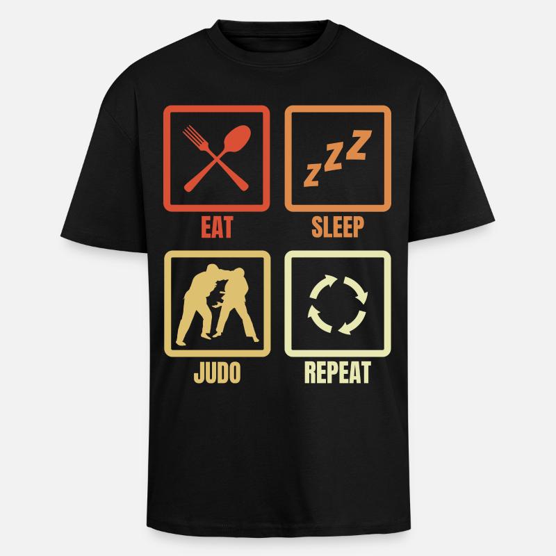 Manger Dormir Judo Répéter - T-shirt unisexe oversize épais - noir