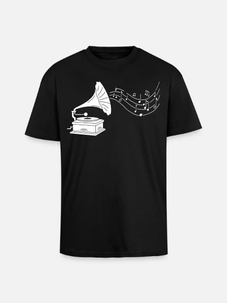 White gramophone and music - Unisex Oversized Heavyweight T-shirt - black