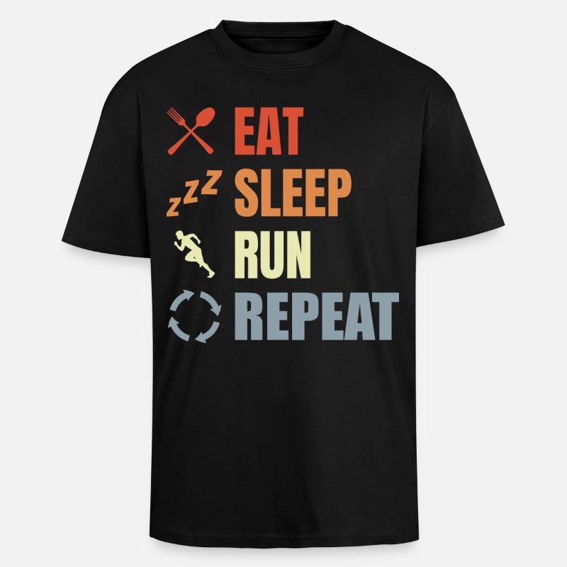 Eating, sleeping, running, repeating - Unisex Oversized Heavyweight T-shirt - black