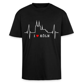 Köln Skyline Herzschlag Herz Kölsch Liebe Kölner - Oversized Heavyweight Unisex T-Shirt - Schwarz - Vorne - Alina (178cm) & Michal (187cm)