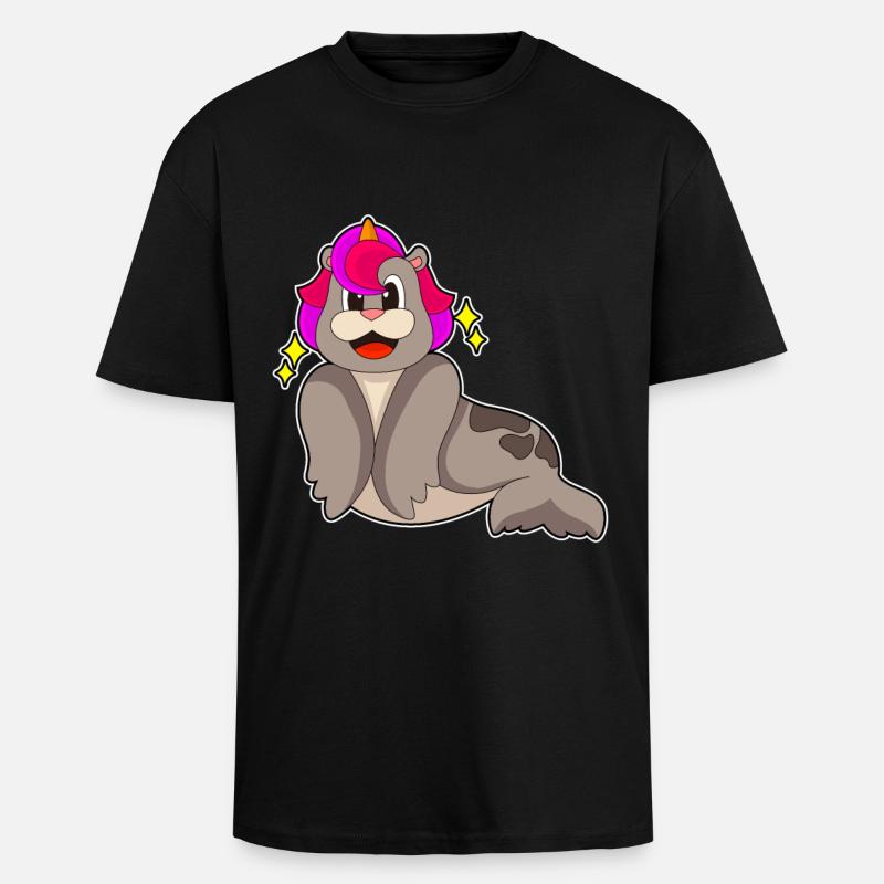 Licorne de phoque - T-shirt unisexe oversize épais - noir