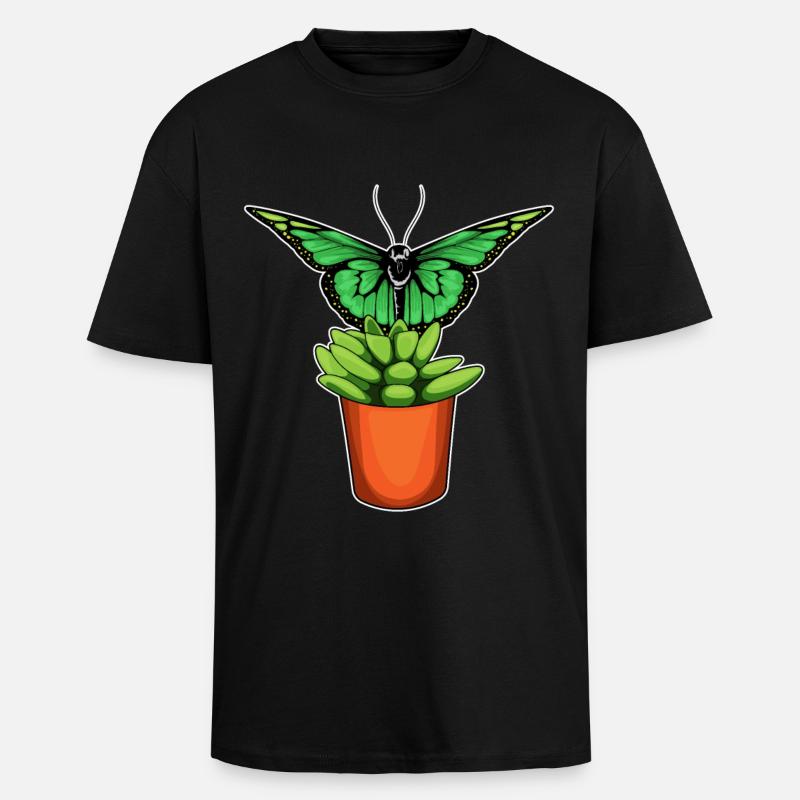 Fleur de pot de fleurs papillon - T-shirt unisexe oversize épais - noir