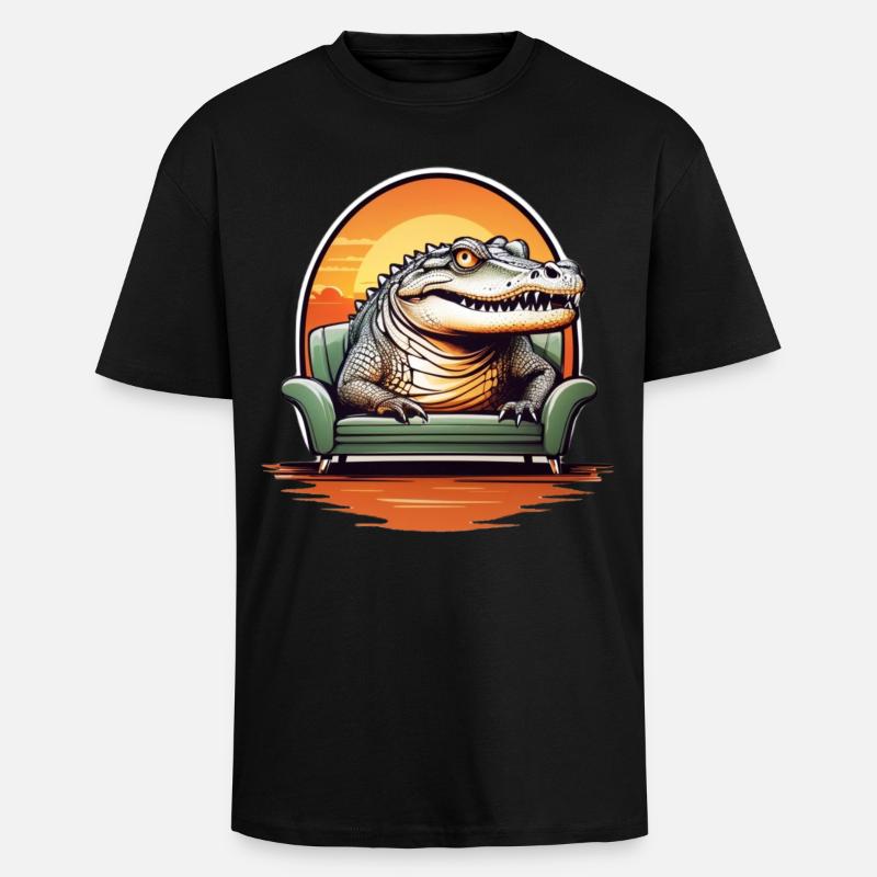 Alligator auf Sofa - Oversized Heavyweight Unisex T-Shirt - Schwarz