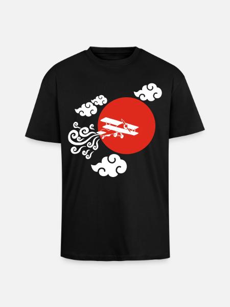 White Airplane and Red Sun - Unisex Oversized Heavyweight T-shirt - black