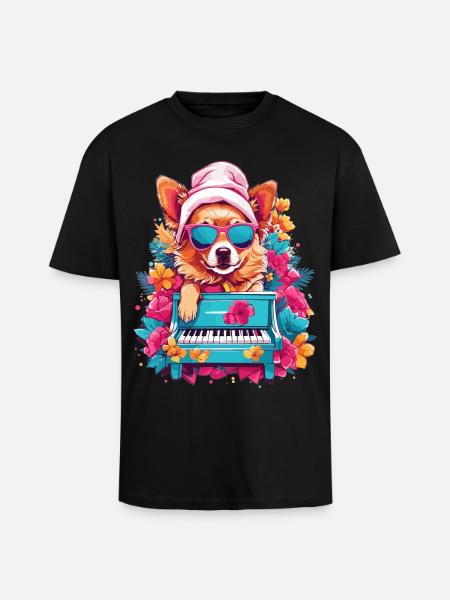 Dog with Piano - Unisex Oversized Heavyweight T-shirt - black
