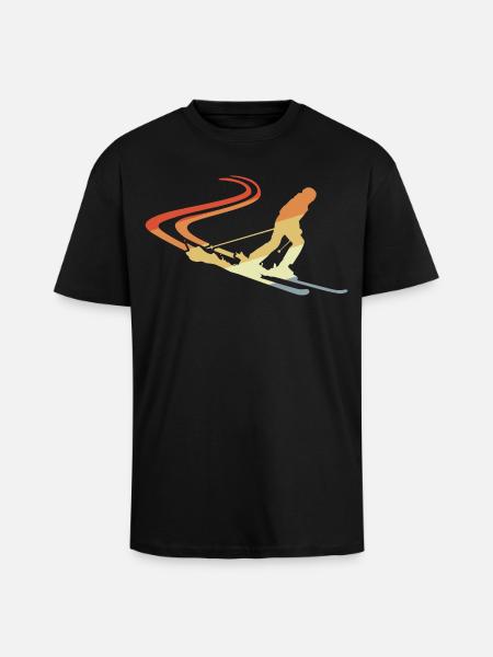 Funny Skier Drawing - Unisex Oversized Heavyweight T-shirt - black