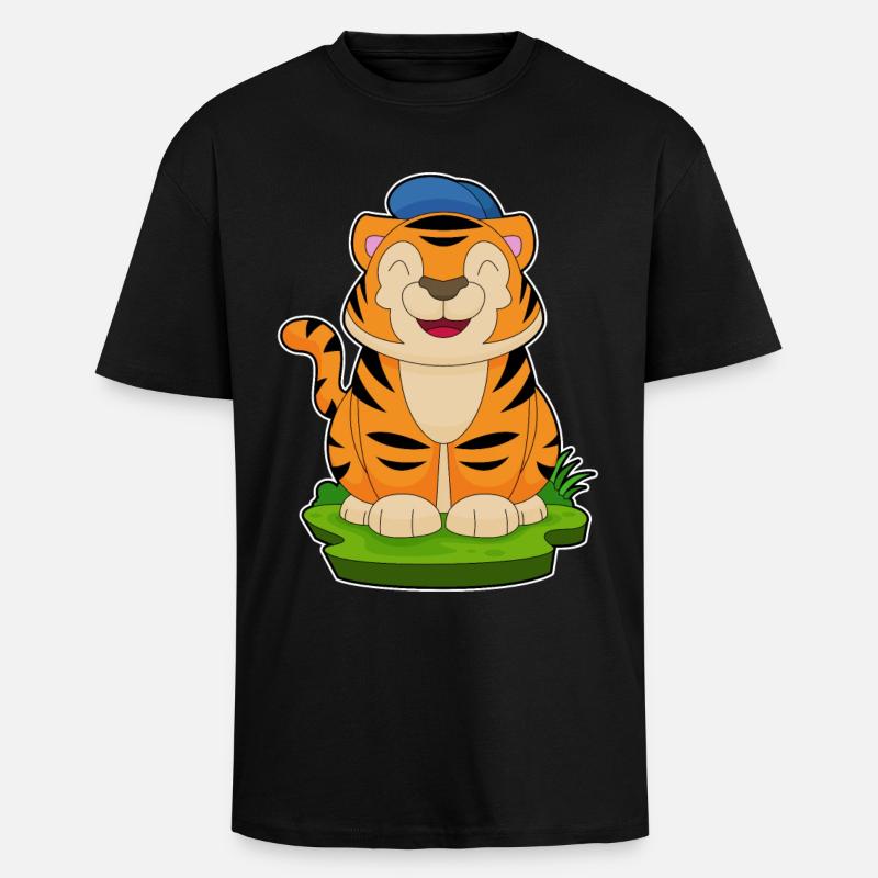 Tiger Cap - Oversized Heavyweight Unisex T-Shirt - Schwarz