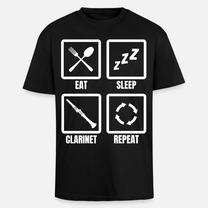 Eat Sleep Clarinet Repeat - Oversized Heavyweight Unisex T-Shirt - Schwarz