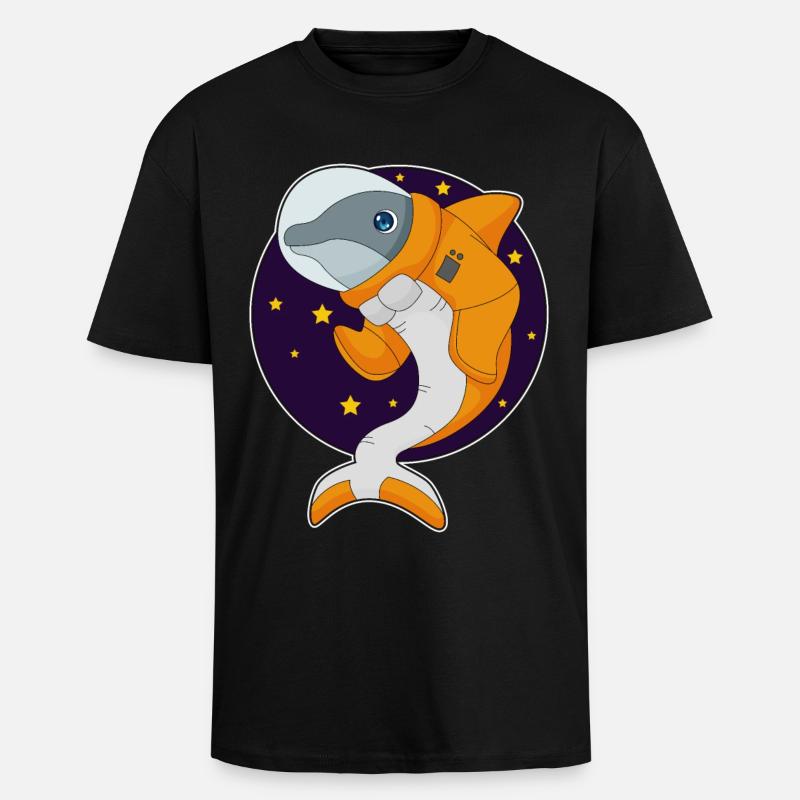Dauphin Astronaute Espace - T-shirt unisexe oversize épais - noir