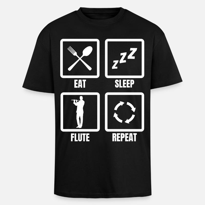 Manger Sommeil Flûte Répéter - T-shirt unisexe oversize épais - noir