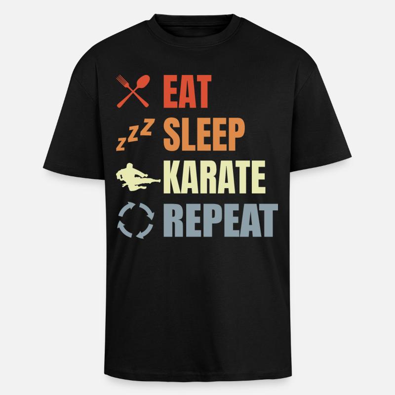 Eating, sleeping, repeating karate - Unisex Oversized Heavyweight T-shirt - black
