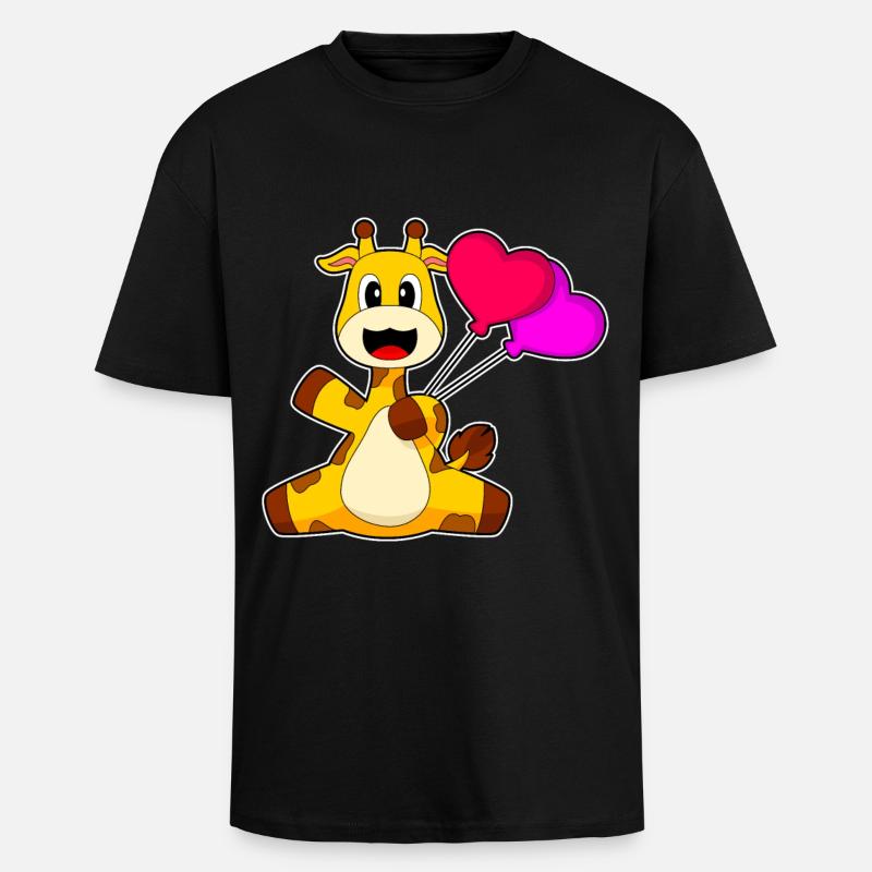 Giraffe Herz Luftballon - Oversized Heavyweight Unisex T-Shirt - Schwarz