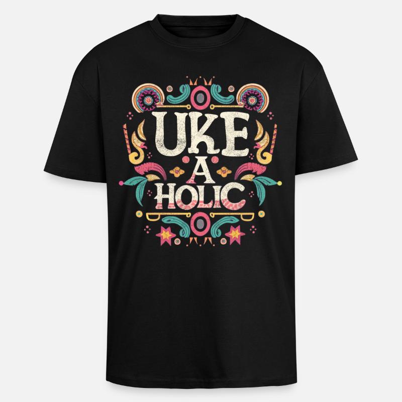 Uke-aholic - Oversized Heavyweight Unisex T-Shirt - Schwarz