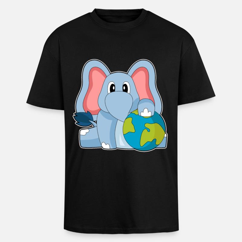 Elefant Erde - Oversized Heavyweight Unisex T-Shirt - Schwarz