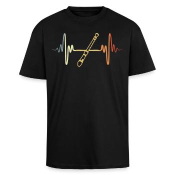 Flûte rétro - T-shirt unisexe oversize épais - noir - Devant - Alina (178cm) & Michal (187cm)