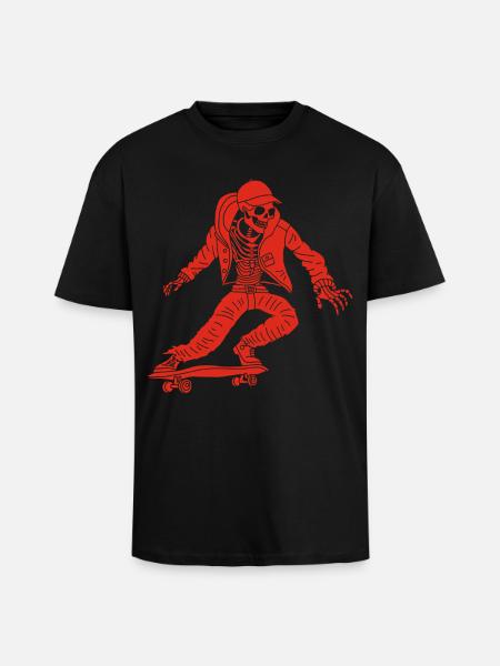 Red Skeleton on Skateboard - Unisex Oversized Heavyweight T-shirt - black