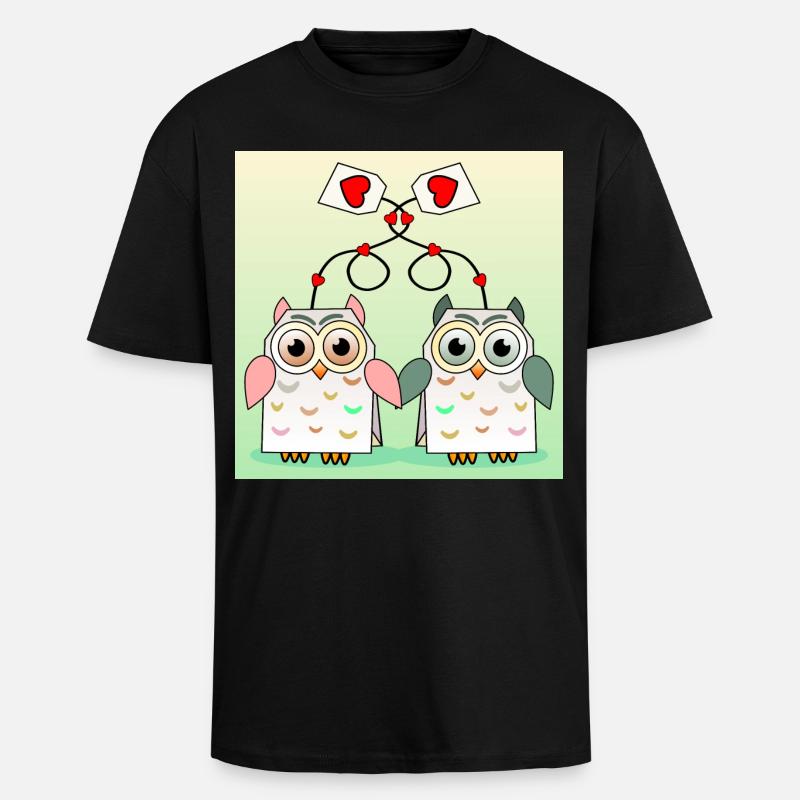 Eulen Tee - Oversized Heavyweight Unisex T-Shirt - Schwarz