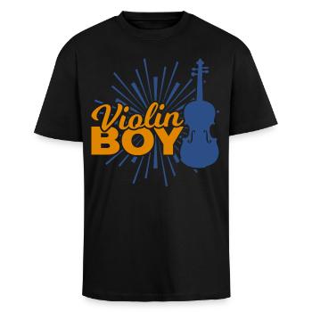 Violins Boy - Unisex Oversized Heavyweight T-shirt - black - Front - Alina (178cm) & Michal (187cm)