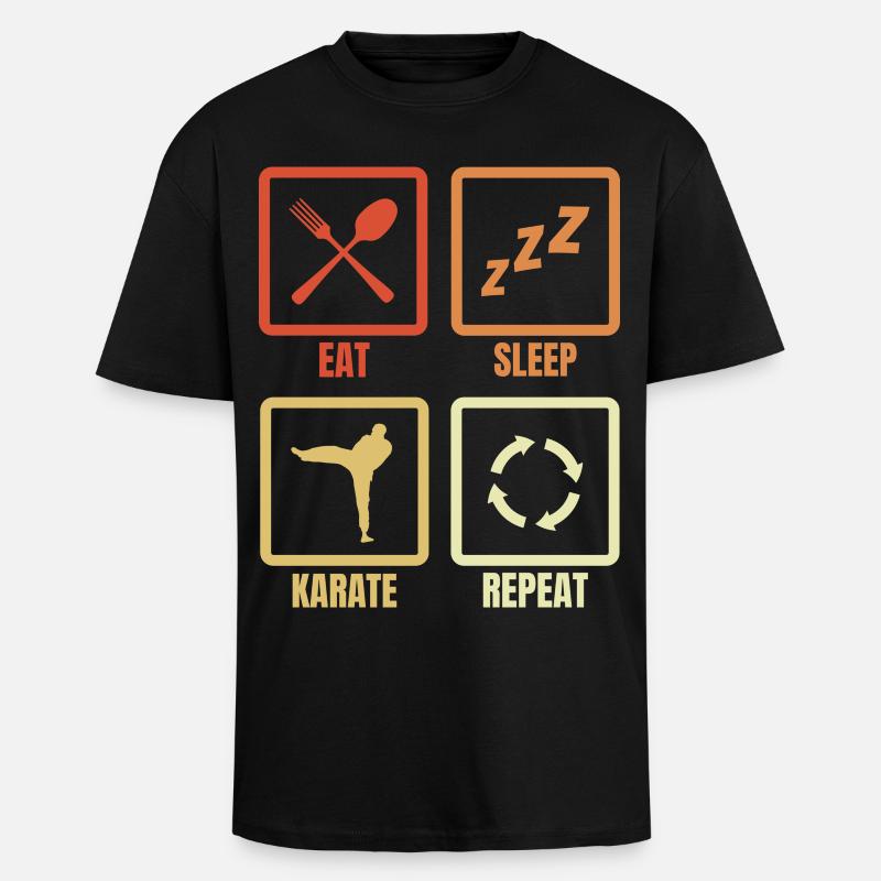 Manger Sommeil Karaté Répéter - T-shirt unisexe oversize épais - noir