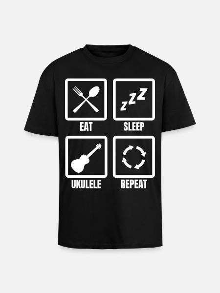 Eat Sleep Ukulélé Repeat - T-shirt unisexe oversize épais - noir