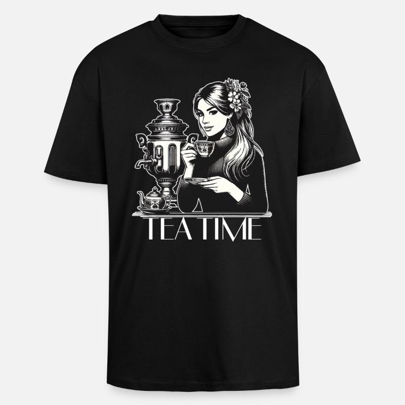 Samowar Teezeit Frau Geschenk - Oversized Heavyweight Unisex T-Shirt - Schwarz