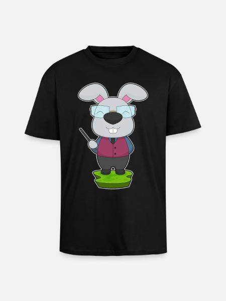 Bunny Teacher Pointing Stick School - Unisex Oversized Heavyweight T-shirt - black