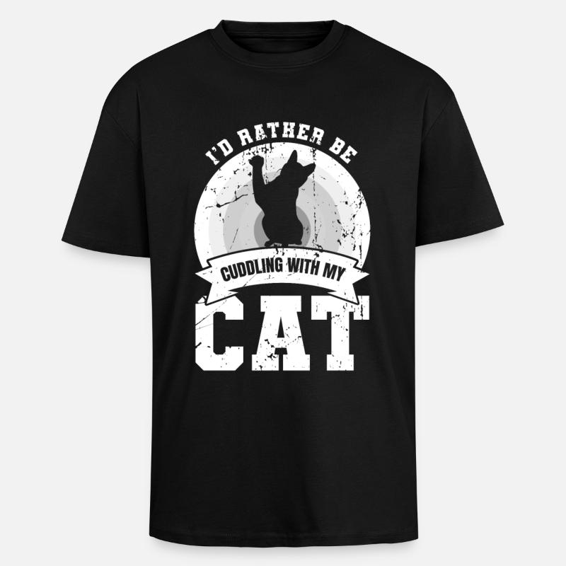 I'd cuddle with my cat - Unisex Oversized Heavyweight T-shirt - black