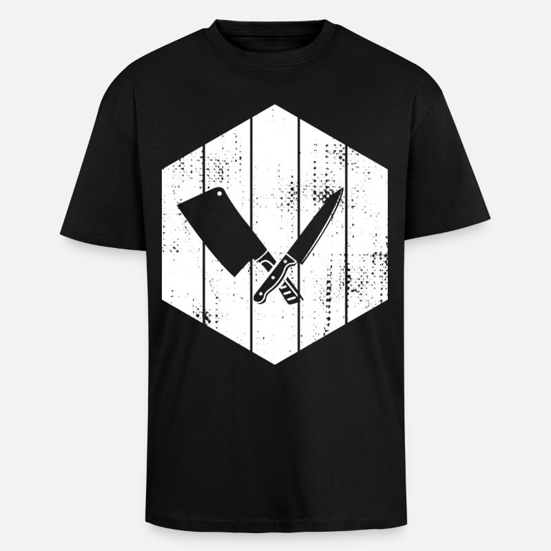 Messer Hackbeil Zeichnung - Oversized Heavyweight Unisex T-Shirt - Schwarz