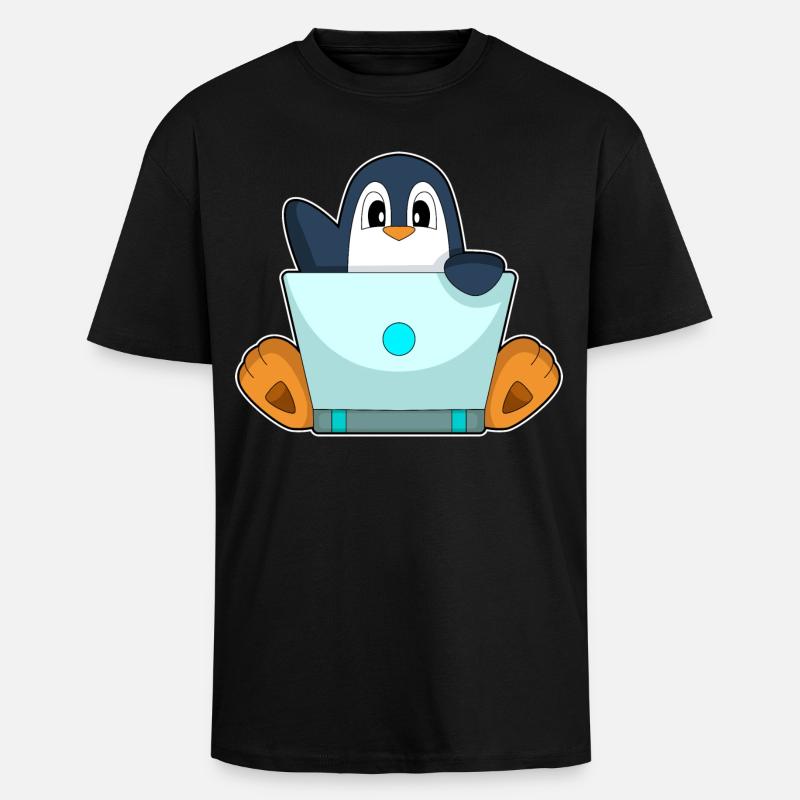 Pinguin Laptop - Oversized Heavyweight Unisex T-Shirt - Schwarz