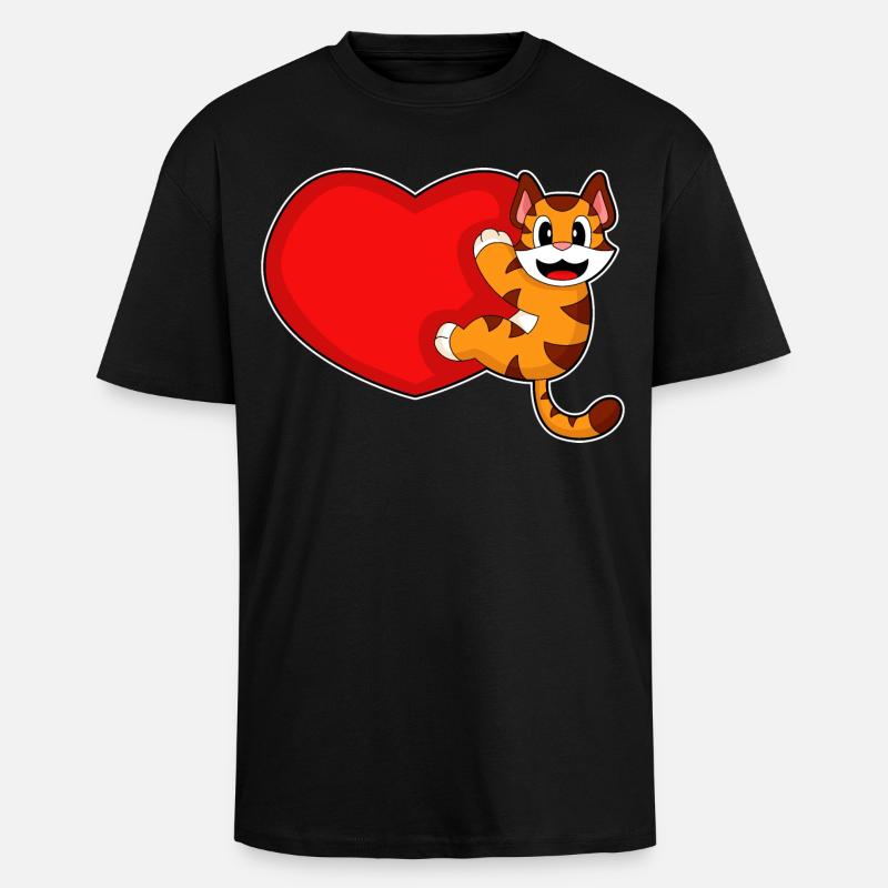 Tiger Herz - Oversized Heavyweight Unisex T-Shirt - Schwarz